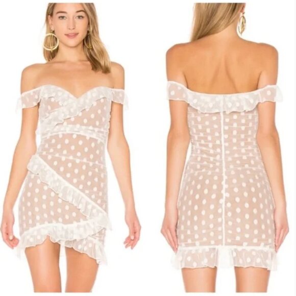 Polka Dot Dress with Ruffles - White - Picture 1 of 4